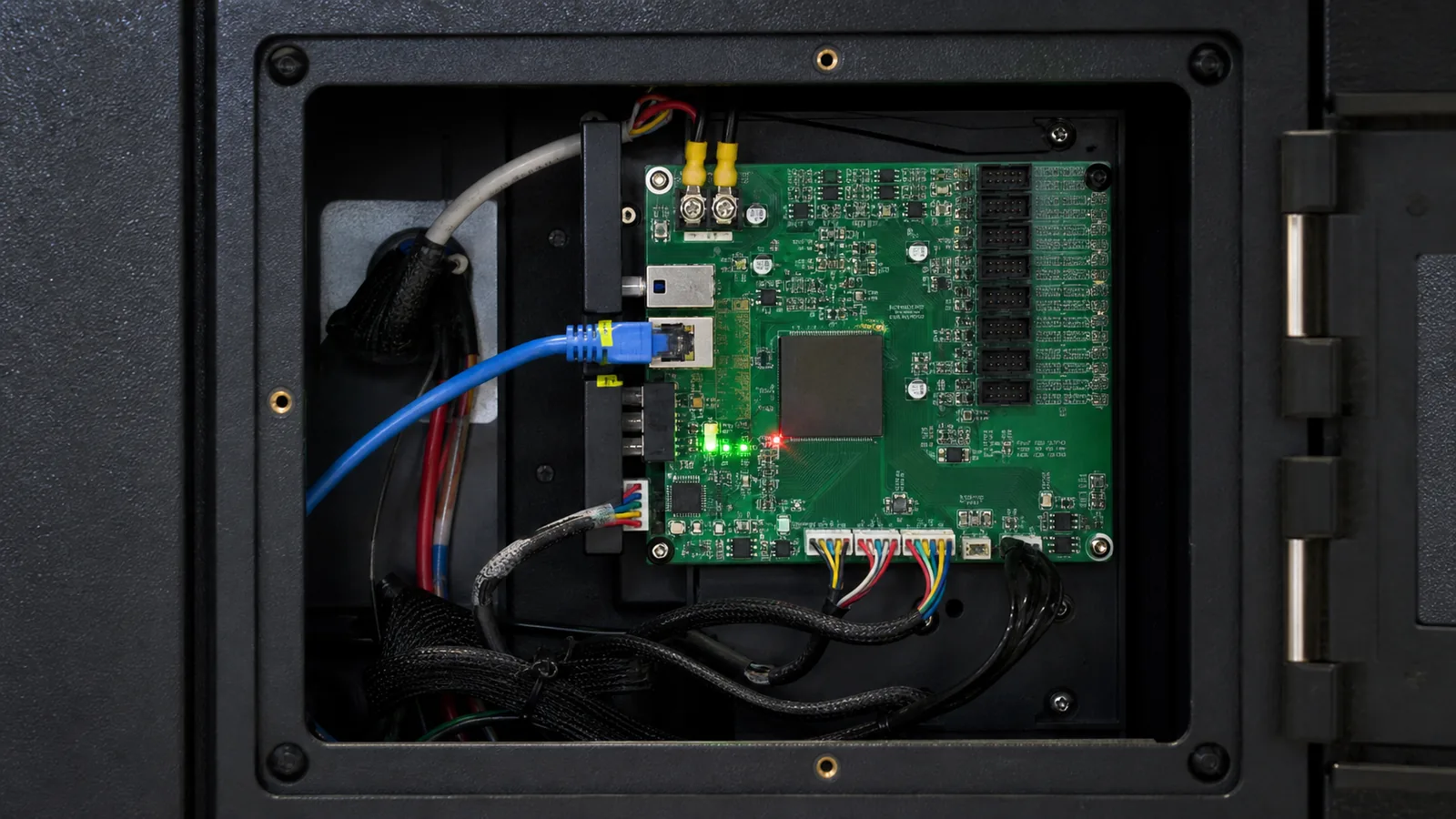 NovaStar receiving card installed inside an outdoor LED display cabinet